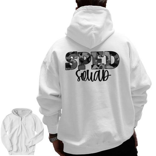 Special Education Squad Camo SPED Teacher Men Zip Up Hoodie Back Print - teacherstshirts.com