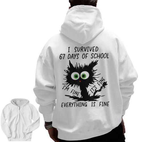 I Survived 67 Days Of School Teachers Students Humor Men Zip Up Hoodie Back Print - teacherstshirts.com UK