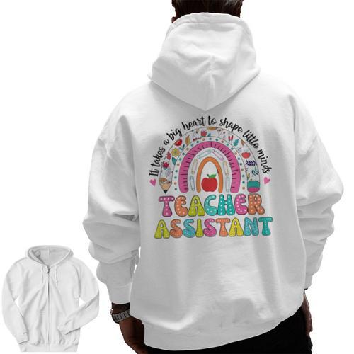 It Takes A Big Heart To Shape Little Minds Teacher Assistant Men Zip Up Hoodie Back Print - teacherstshirts.com CA