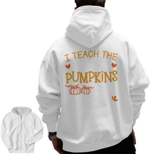 I Teach The Cutest Pumpkins In The Patch Shirt Teacher Men Zip Up Hoodie Back Print - teacherstshirts.com CA