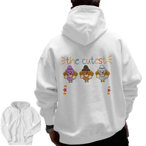 I Teach The Cutest Turkeys School Teachers Thanksgiving Men Zip Up Hoodie Back Print - teacherstshirts.com UK