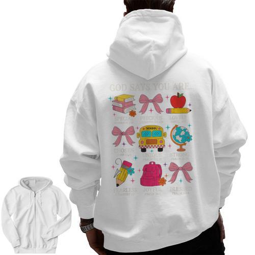 Teacher Christian God Says I Am Faith Religious Bible Verse Men Zip Up Hoodie Back Print - teacherstshirts.com CA