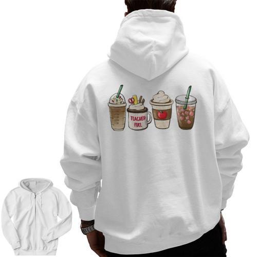 Teacher Fuel Coffee Teacher Mug Latte Iced Coffee Fall Men Zip Up Hoodie Back Print - teacherstshirts.com AU
