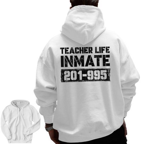 Teacher Life Jail Inmate Prisoner Halloween Costume Men Zip Up Hoodie Back Print - teacherstshirts.com UK