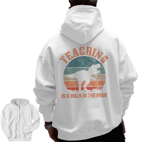 Teaching Is A Walk In The Park Teacher T-Rex Retro Men Zip Up Hoodie Back Print - teacherstshirts.com