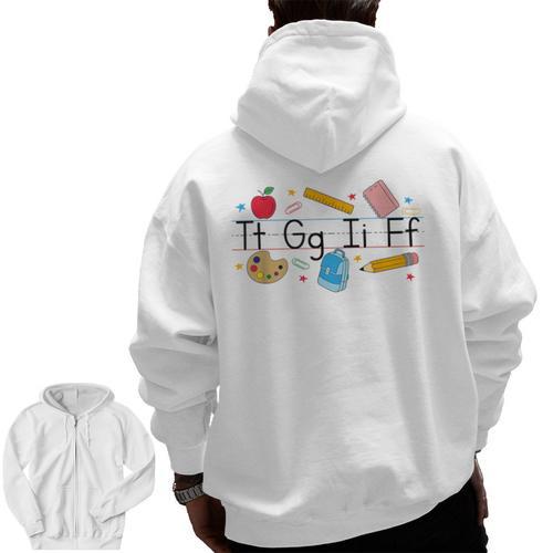 TGIF Teacher Alphabet Kindergarten Teacher Appreciation Men Zip Up Hoodie Back Print - teacherstshirts.com