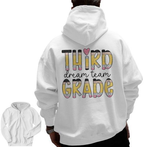 Third Grade Dream Team Back To School 3rd Grade Teacher Men Zip Up Hoodie Back Print - teacherstshirts.com