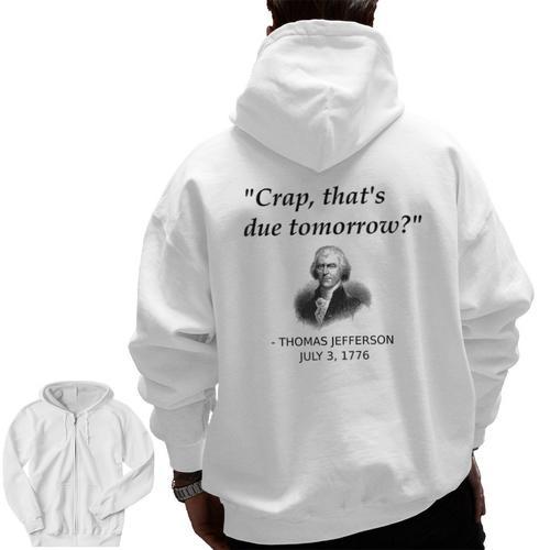 Thomas Jefferson USA History Teacher Student Men Zip Up Hoodie Back Print - teacherstshirts.com