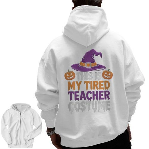 This Is My Tired Teacher Costume Halloween Premium Tri-Blend Men Zip Up Hoodie Back Print - teacherstshirts.com AU