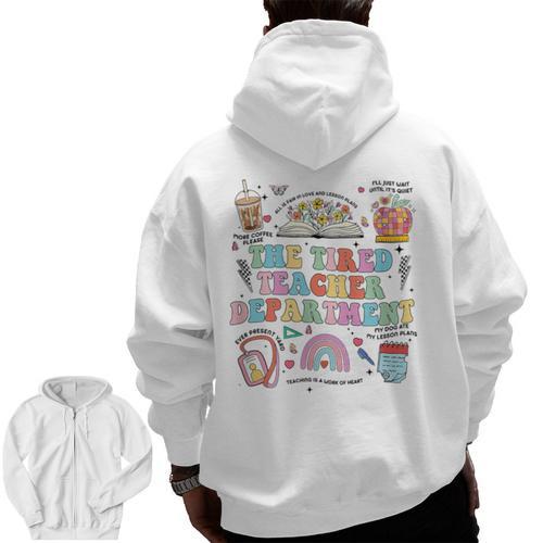 The Tired Teachers Department Retro Groovy Back To School Men Zip Up Hoodie Back Print - teacherstshirts.com AU