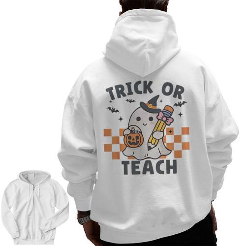 Trick Or Teach Teacher Men Zip Up Hoodie Back Print - teacherstshirts.com