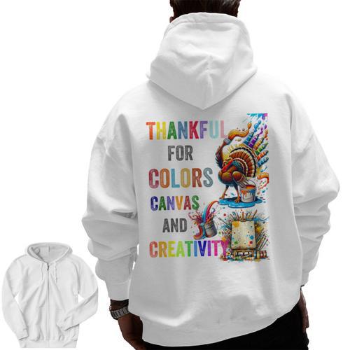 Turkey Thanksgiving Art Teacher Costume Tee For Artists Men Zip Up Hoodie Back Print - teacherstshirts.com