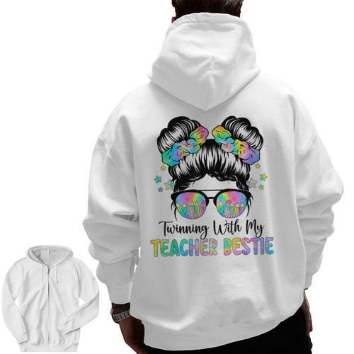 Twin Day Friends Teacher Twinning With My Bestie Men Zip Up Hoodie Back Print - teacherstshirts.com CA