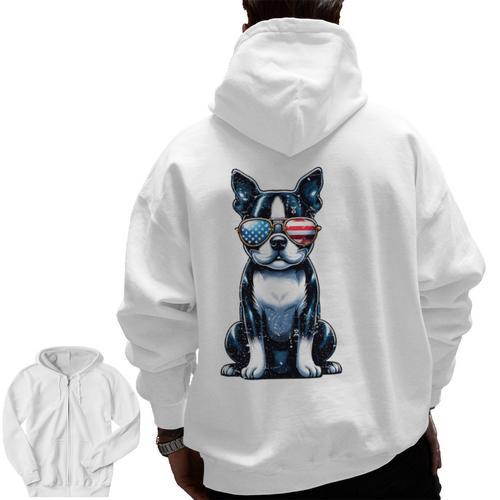 USA Flag Boston Terrier Best Dog Mom Ever 2025 Men Zip Up Hoodie Back Print - Bostonterriersmerch.com
