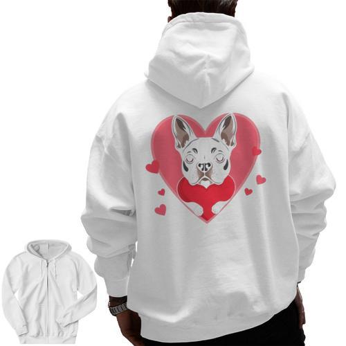 Valentine's Day Boston Terrier Heart Men Zip Up Hoodie Back Print - Bostonterriersmerch.com