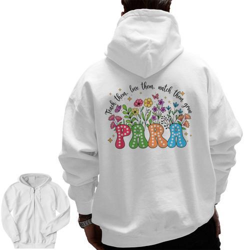 Wildflower Para Floral Paraprofessional Paraeducator Teacher Men Zip Up Hoodie Back Print - teacherstshirts.com UK
