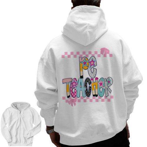 Women PE Teacher Back To School Physical Education Teacher Men Zip Up Hoodie Back Print - teacherstshirts.com