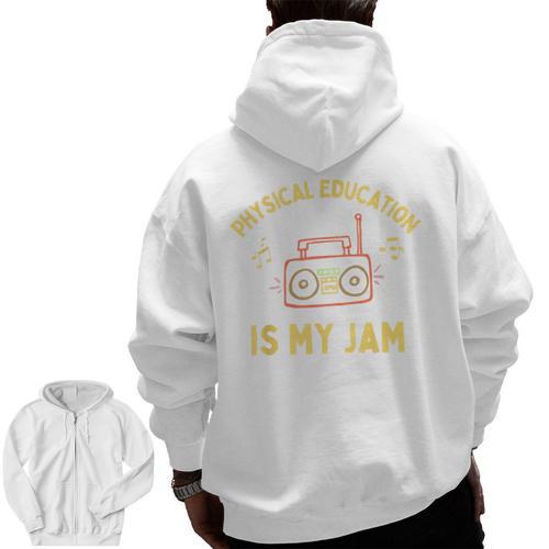 Women's Physical Education Is My Jam PE Teacher Appreciation Men Zip Up Hoodie Back Print - teacherstshirts.com AU