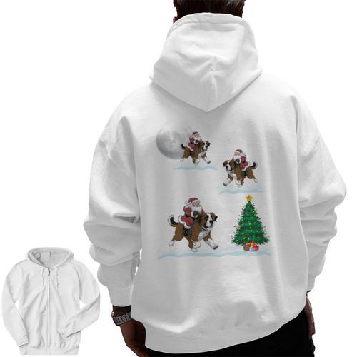 Xmas Lighting Tree Santa Riding Boston Terrier Christmas Men Zip Up Hoodie Back Print - Bostonterriersmerch.com