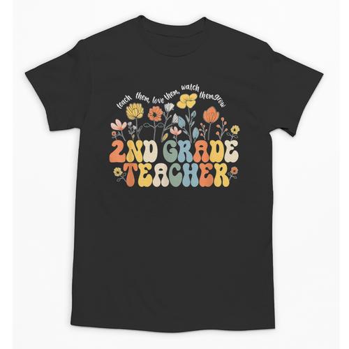 2nd Second Grade Teacher Appreciation Teaching Wildflowers Unisex T-Shirt - teacherstshirts.com UK