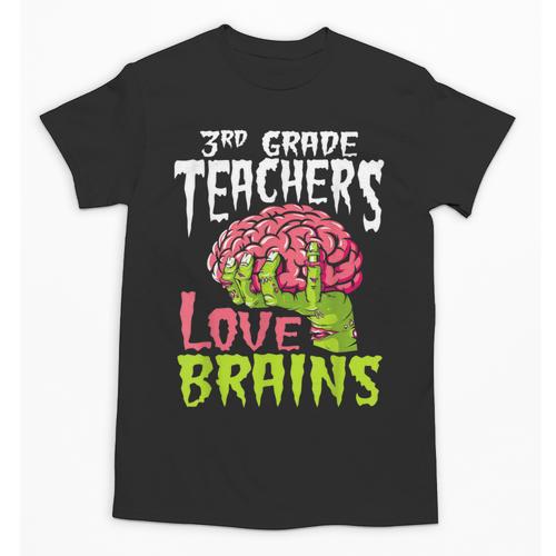 3rd Grade Teachers Love Brains Zombie Teacher Halloween Unisex T-Shirt - teacherstshirts.com AU
