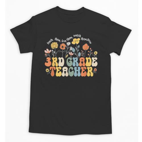 3rd Third Grade Teacher Appreciation Teaching Wildflowers Unisex T-Shirt - teacherstshirts.com