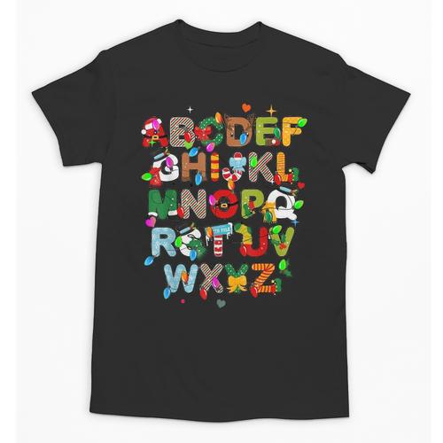 ABCs Learning Kindergarten Teacher Christmas Lights Alphabet For Men Women Kids Unisex T-Shirt - teacherstshirts.com CA