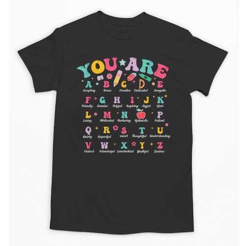 Alphabet Positive Affirmations Back To School Teacher Unisex T-Shirt - teacherstshirts.com UK
