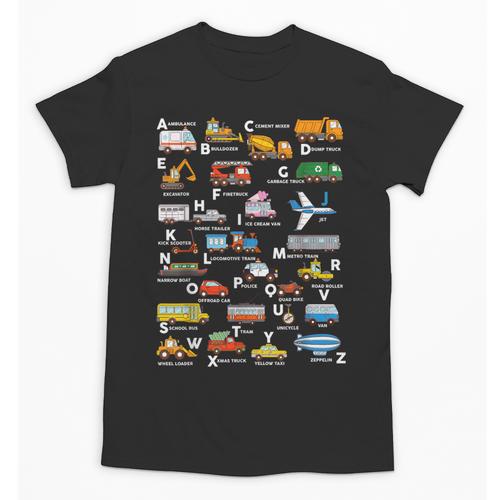Alphabet Vehicles ABCs Learning Teachers Kids Boys Girls Unisex T-Shirt - teacherstshirts.com UK