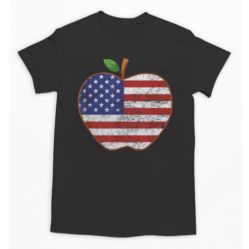 American Flag Teachers Students Apple 4th Of July Vintage Unisex T-Shirt - teacherstshirts.com UK