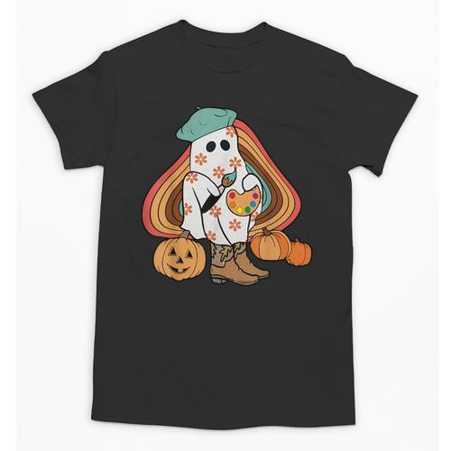 Art Teacher Painting Brushes Retro Pumpkin Ghost Artist Unisex T-Shirt - teacherstshirts.com DE
