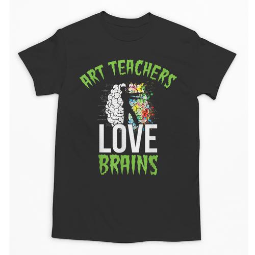 Art Teachers Love Brains Shirt Halloween Zombie Teaching Tee Men Women Kids Unisex T-Shirt - teacherstshirts.com AU