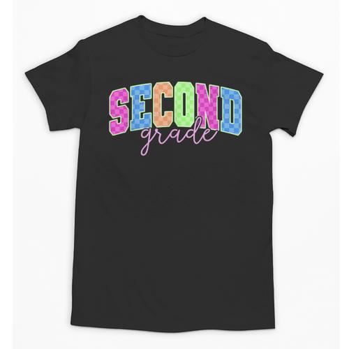 Back To School Neon Checkered Second Grade Colorful Teacher Unisex T-Shirt - teacherstshirts.com DE
