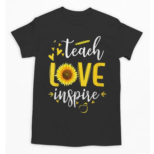 Back To School Teach Love And Inspire Teacher Sunflower Unisex T-Shirt - teacherstshirts.com