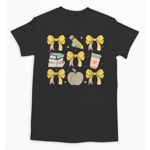 Back To School Yellow Bows Book Coffee Leopard Apple Teacher Unisex T-Shirt - teacherstshirts.com