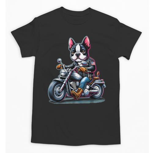 Biker Boston Terrier Dog Riding Motorbike Unisex T-Shirt - Bostonterriersmerch.com