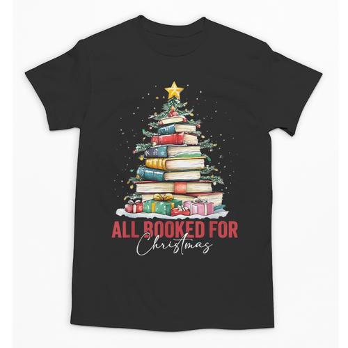 All Booked For Christmas Xmas Tree Teacher Holiday Pajamas Unisex T-Shirt - teacherstshirts.com AU