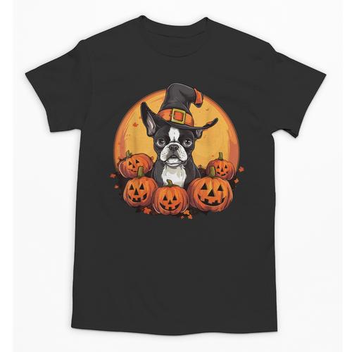 Boston Terrier Bostie Dog Breed Pet Halloween Pumpkins Unisex T-Shirt - Bostonterriersmerch.com