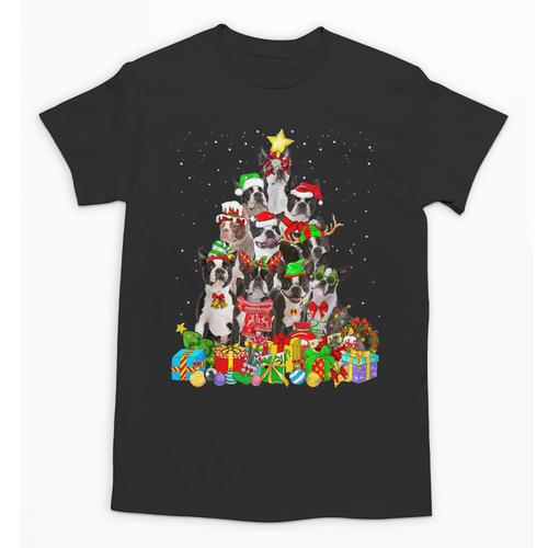 Boston Terrier Dog Christmas Tree Lights Xmas Pajama For Men Women Kids Unisex T-Shirt - Bostonterriersmerch.com