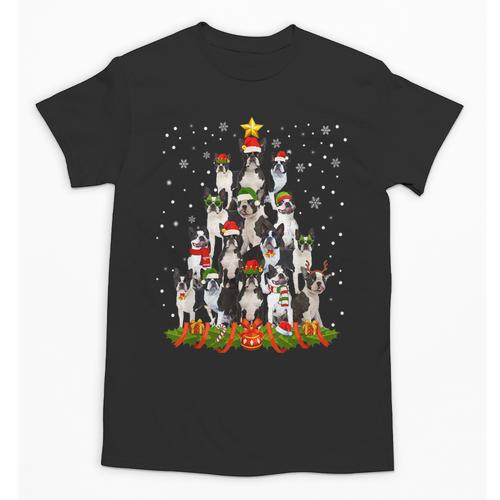 Boston Terrier Dog Christmas Tree Santa Hat Xmas Pajama Men Women Kids Unisex T-Shirt - Bostonterriersmerch.com