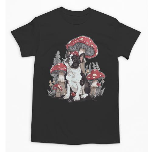 Boston Terrier Dog Cottagecore Aesthetic Mushroom Hat Unisex T-Shirt - Bostonterriersmerch.com