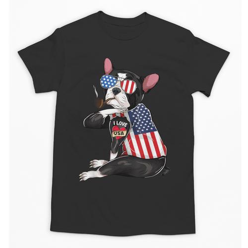 Boston Terrier Dog Merica 4th Of July Usa American Flag Men Unisex T-Shirt - Bostonterriersmerch.com