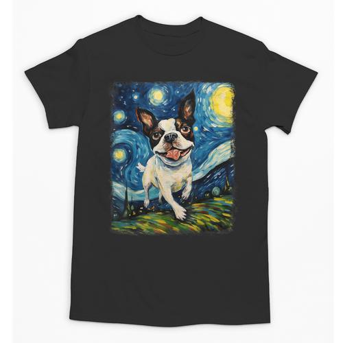 Boston Terrier Dog Starry Night Painting Unisex T-Shirt - Bostonterriersmerch.com