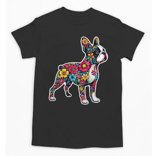 Boston Terrier Floral Vintage Dog Mom Distressed Men Women Kids Unisex T-Shirt - Bostonterriersmerch.com