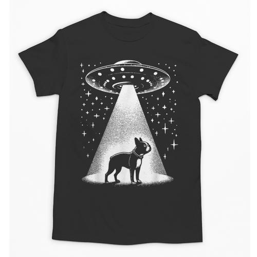 Boston Terrier Mom Dad Dog Alien UFO For Men Women Unisex T-Shirt - Bostonterriersmerch.com