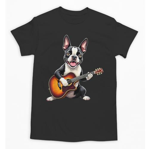 Boston Terrier Playing Guitar Boston Terrier Unisex T-Shirt - Bostonterriersmerch.com AU