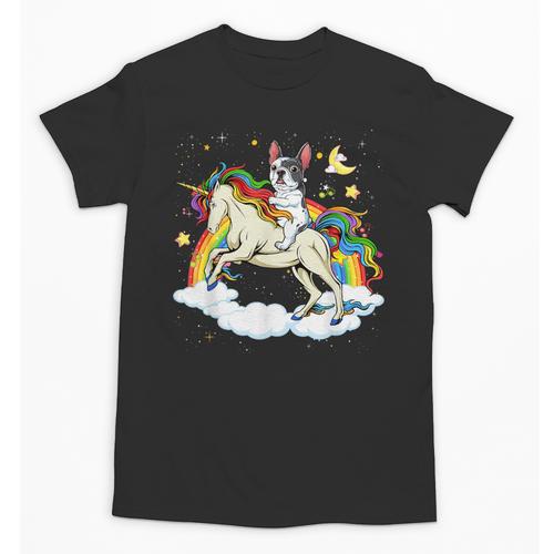 Boston Terrier Riding Unicorn Boys Girls Kids Rainbow Unisex T-Shirt - Bostonterriersmerch.com