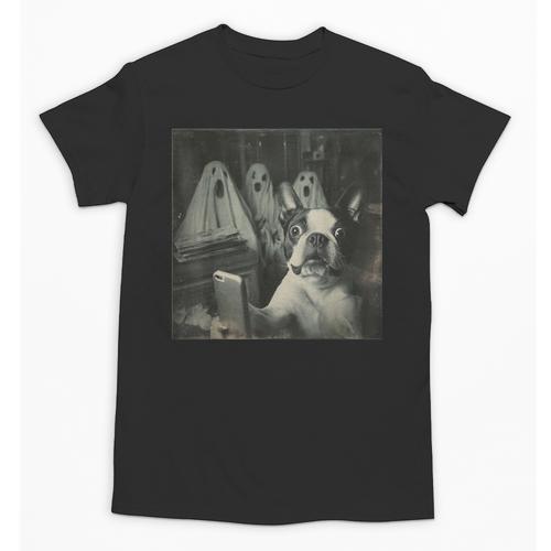 Boston Terrier Selfie With Ghosts Halloween Dog Lover Unisex T-Shirt - Bostonterriersmerch.com