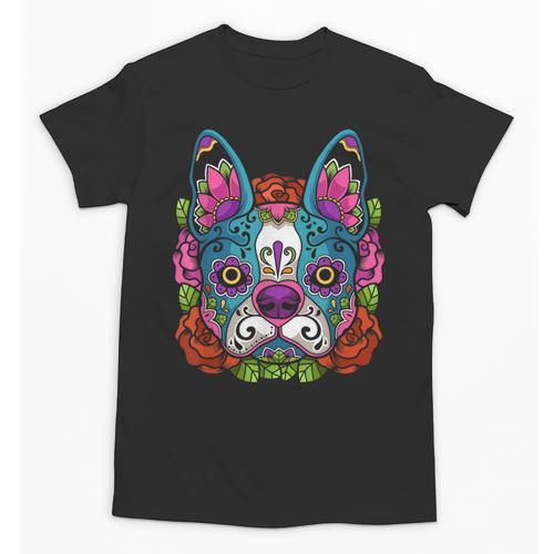 Boston Terrier Sugar Skull Dog Day Of The Dead Unisex T-Shirt - Bostonterriersmerch.com