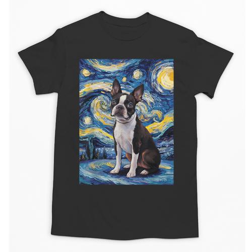 Boston Terrier Van Gogh Starry Night Unisex T-Shirt - Bostonterriersmerch.com